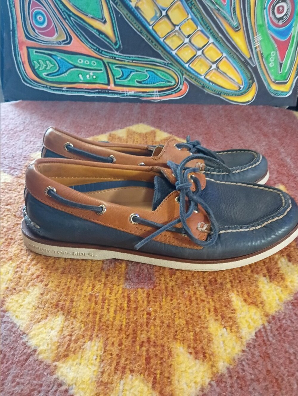 Sperry Navy and Brown Leather Men's Boat Shoes